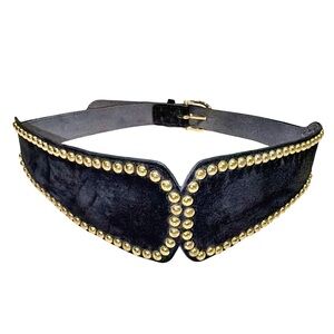 Gold-Studded Black Velvet Waist Belt